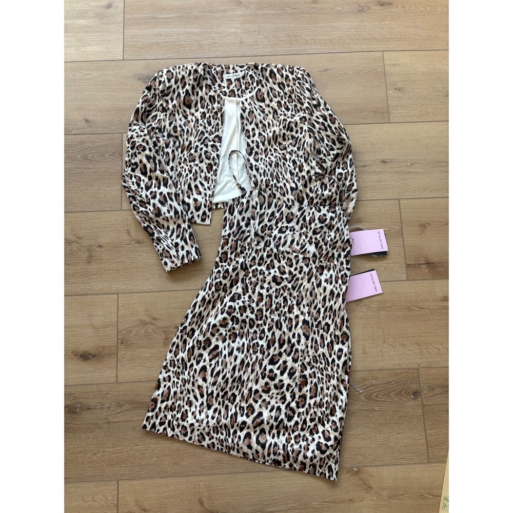 Avec Les Filles Leopard‎ Print 2 Piece Set Dress and Cropped Jacket Tan Brown 6